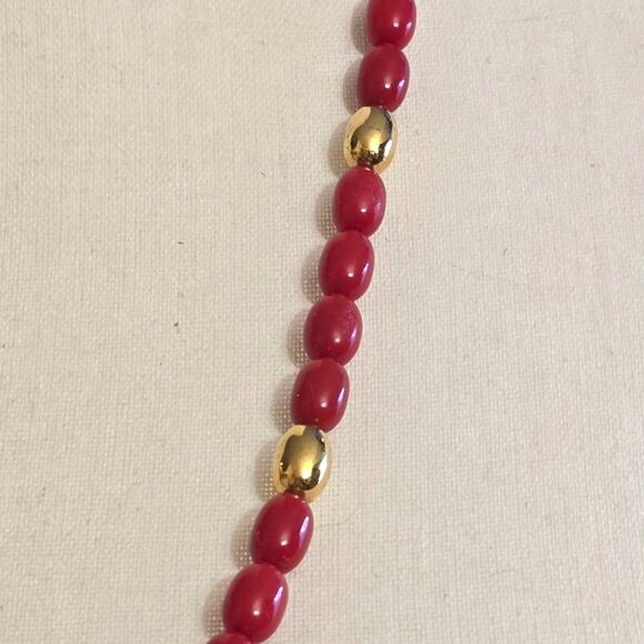 Vintage Napier Necklace Bright Red Gold Tone Oval Shaped Beads 28" L SKU 2258 - Picture 8 of 12